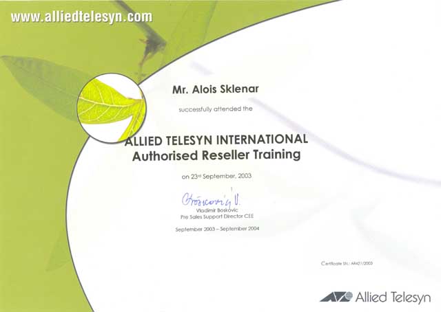 Certifikt Allied Telesyn Reseller - Alois Sklen